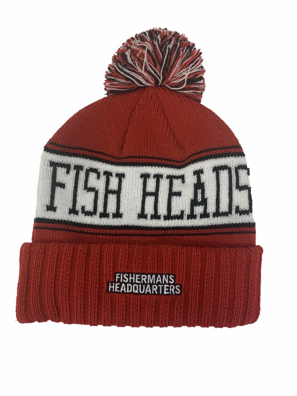 Fish Heads Striper Wave Patch Pom Pom Beanie