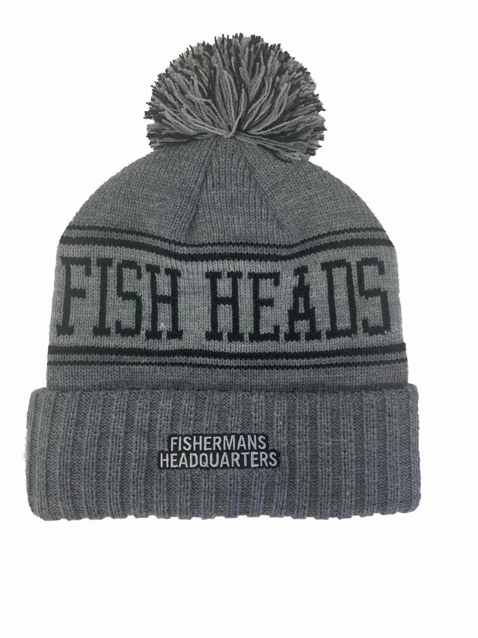 Fish Heads Striper Wave Patch Pom Pom Beanie