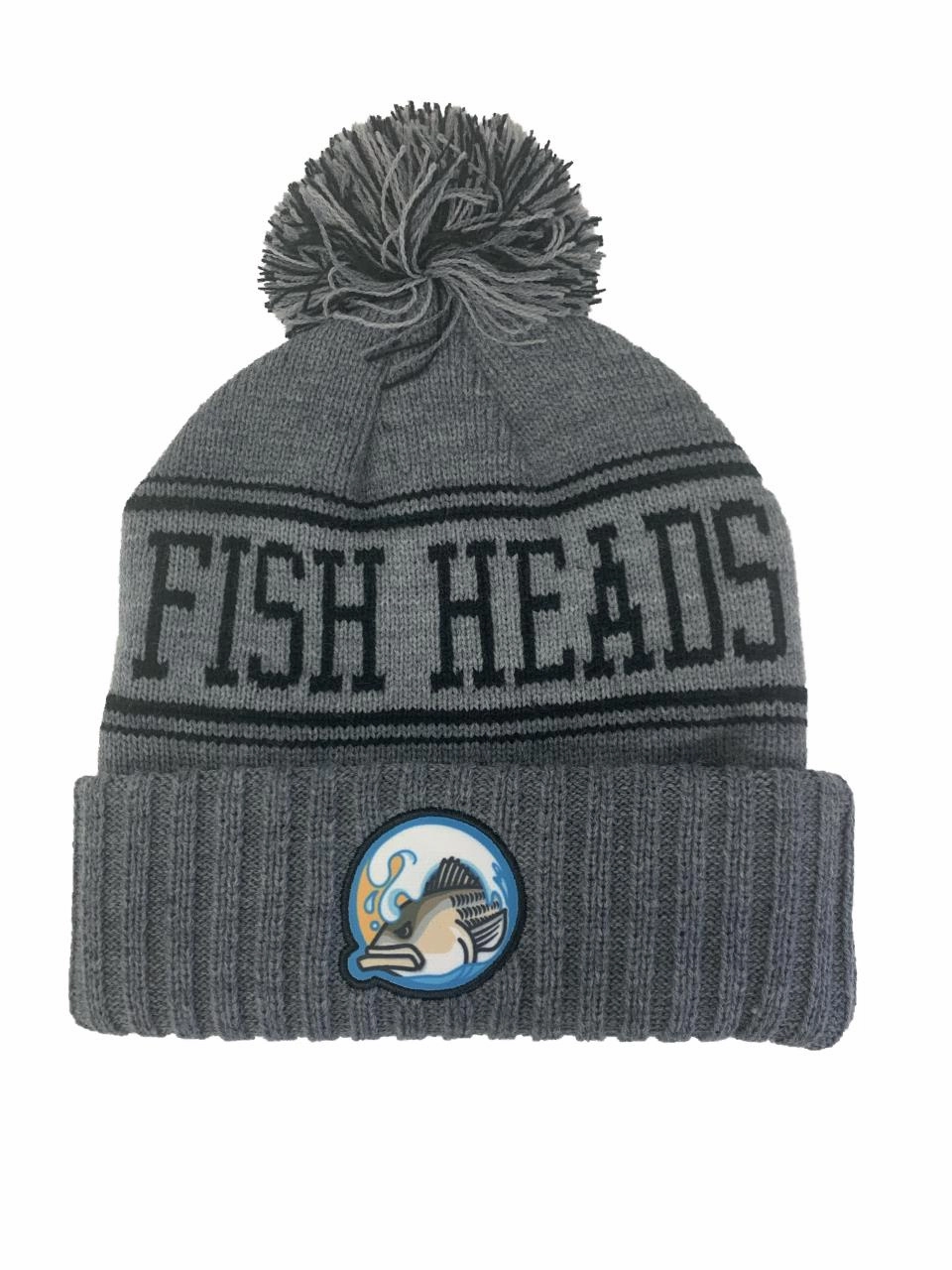 Fish Heads Striper Wave Patch Pom Pom Beanie