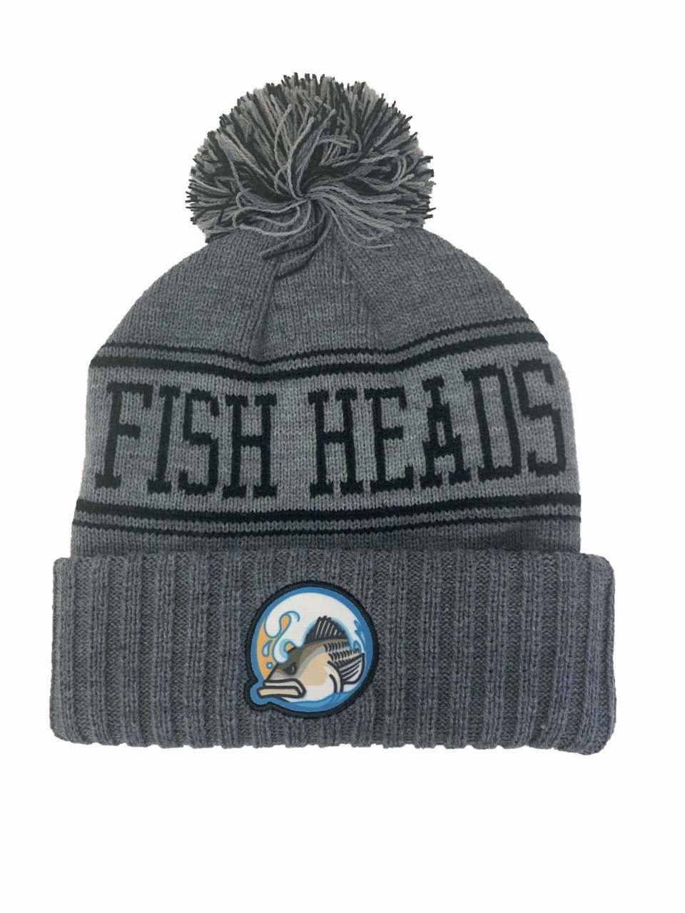 Fish Heads Striper Wave Patch Pom Pom Beanie